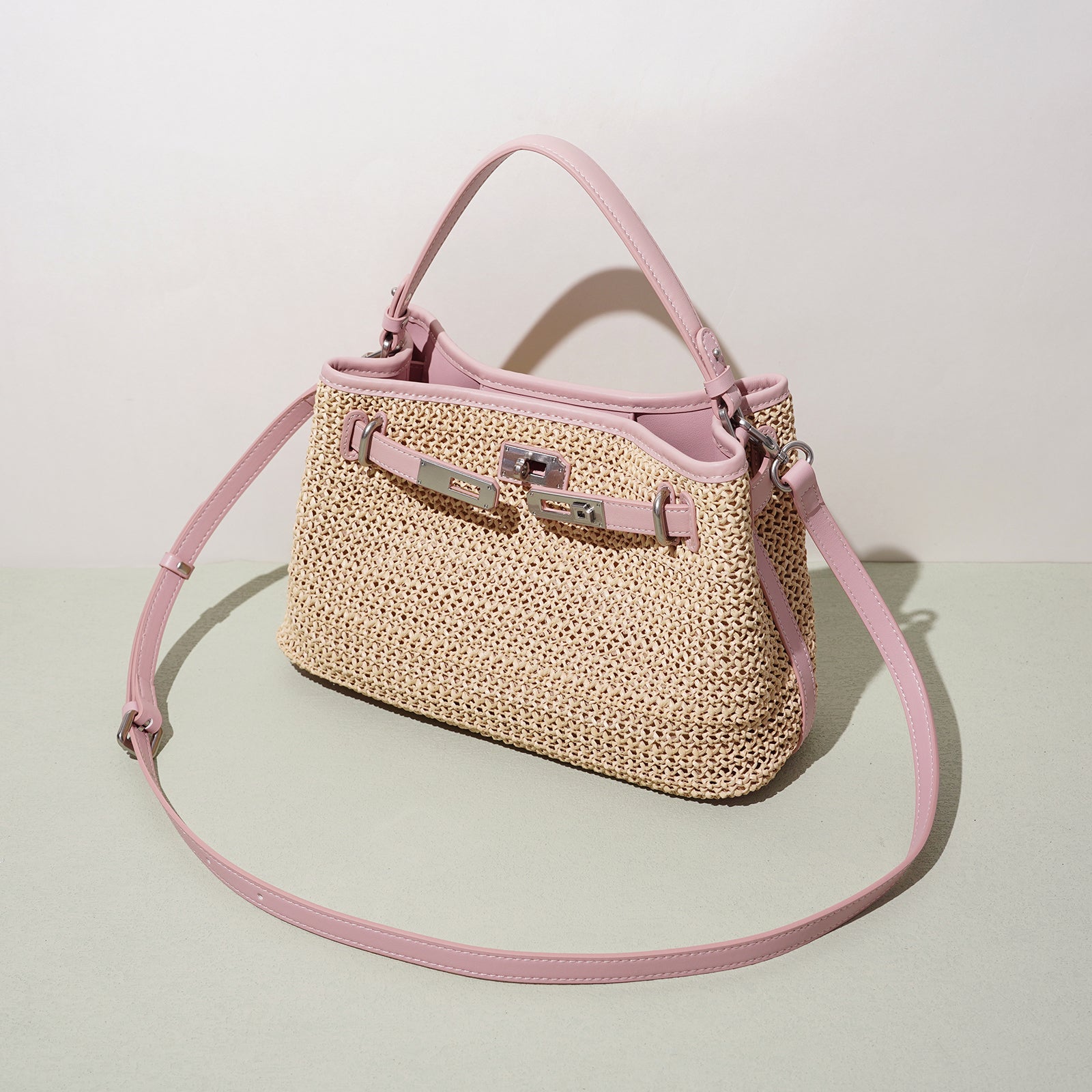 LELALIA Vintage Straw Metal Lock Small Shoulder Handbag