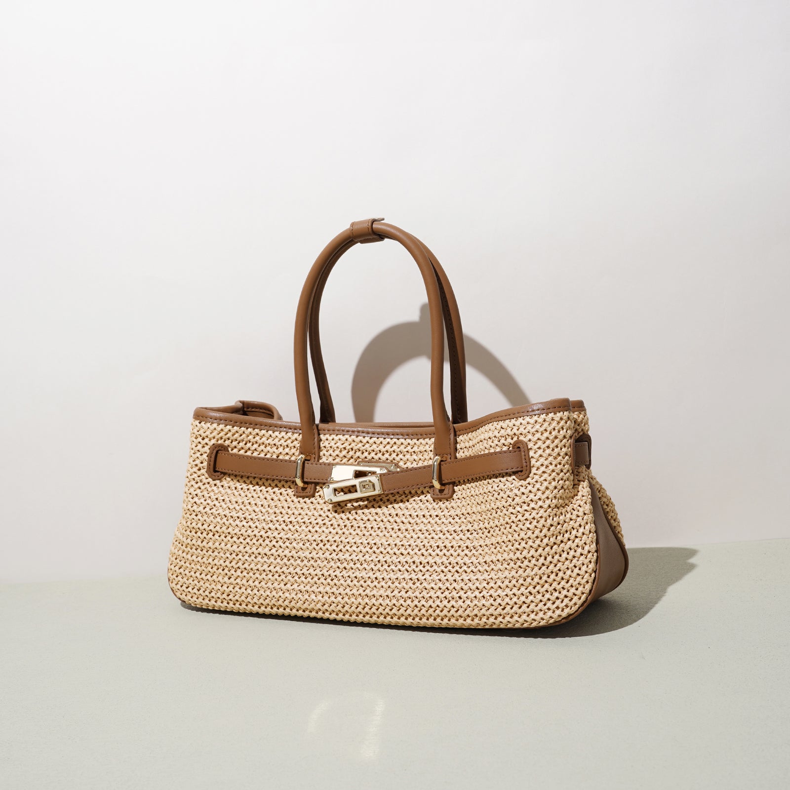 LELALIA Woven Raffia Leather Trim Summer Tote Bag