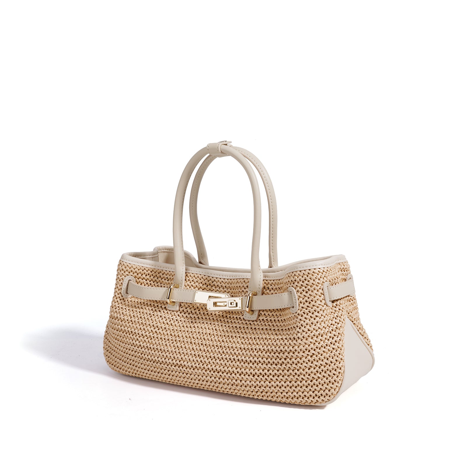 LELALIA Woven Raffia Leather Trim Summer Tote Bag