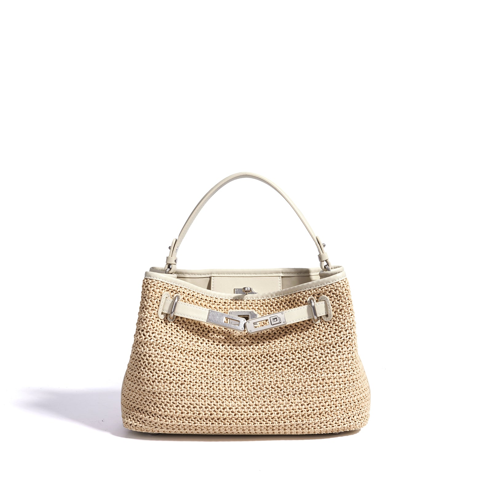 LELALIA Vintage Straw Metal Lock Small Shoulder Handbag