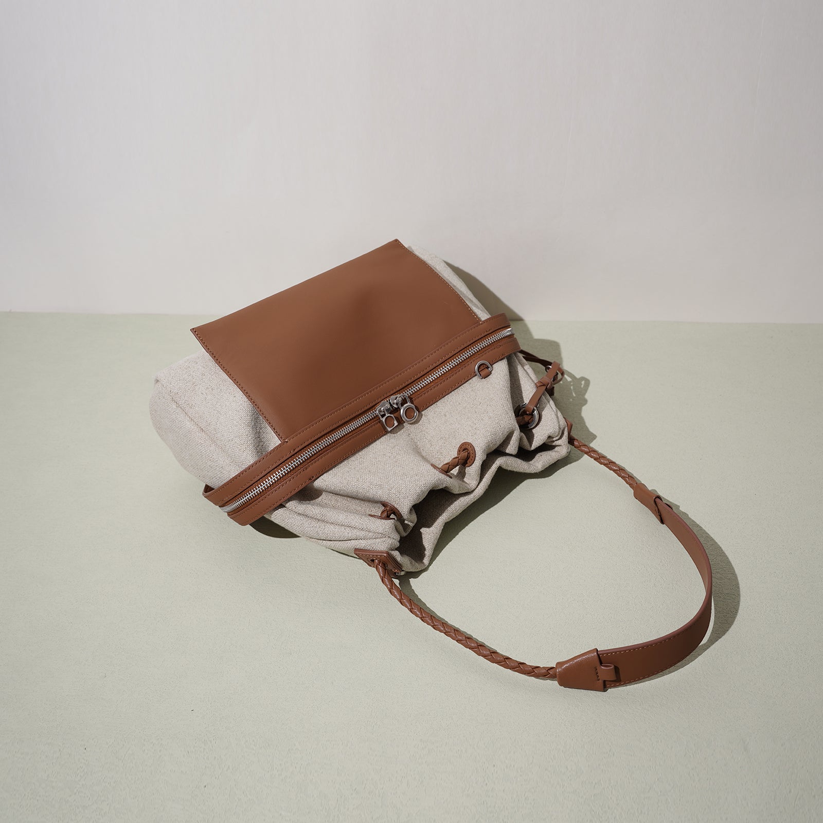 LELALIA Canvas & Leather Drawstring Bucket Bag(LL1022)
