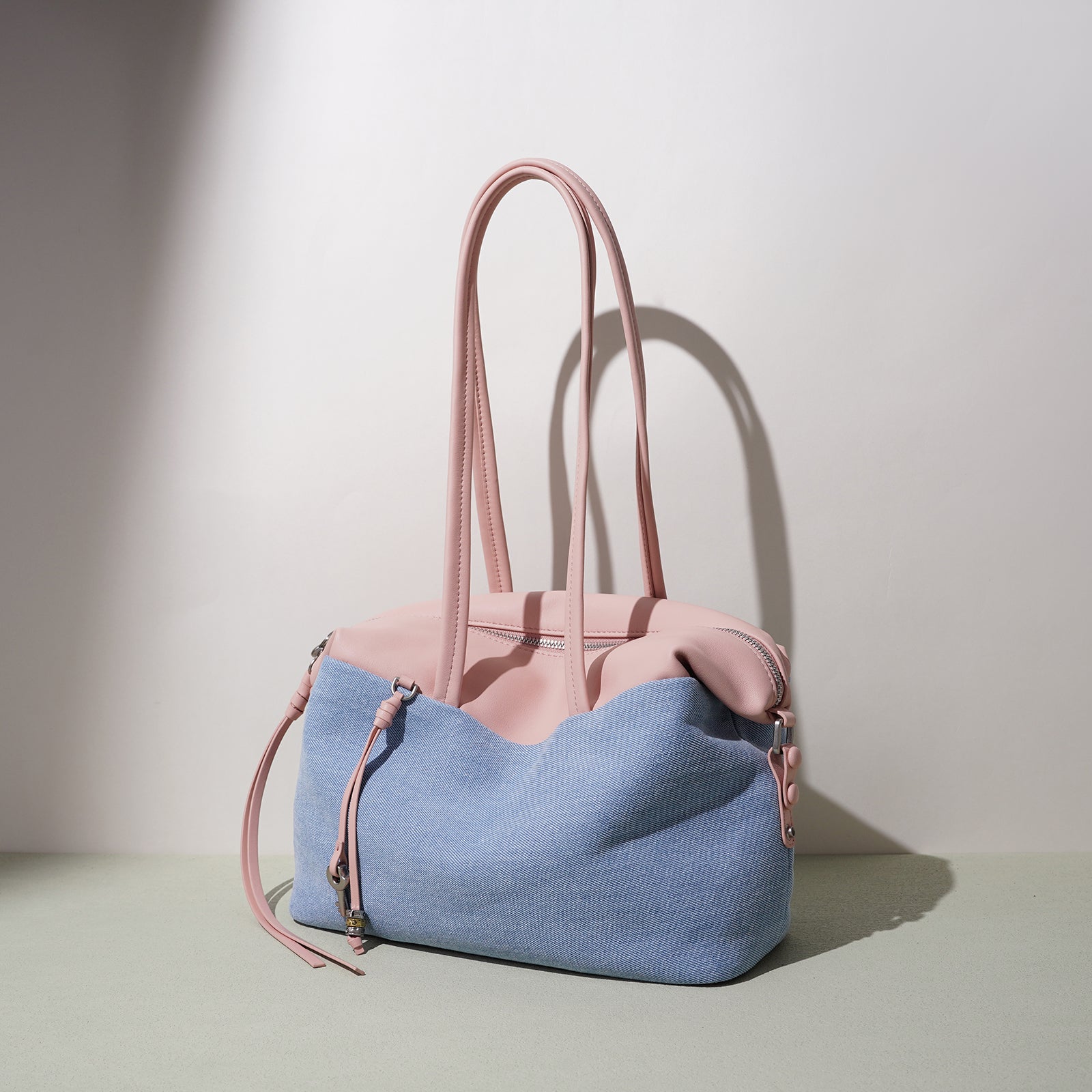 LELALIA Color Block Denim Leather Patchwork Shoulder Bag