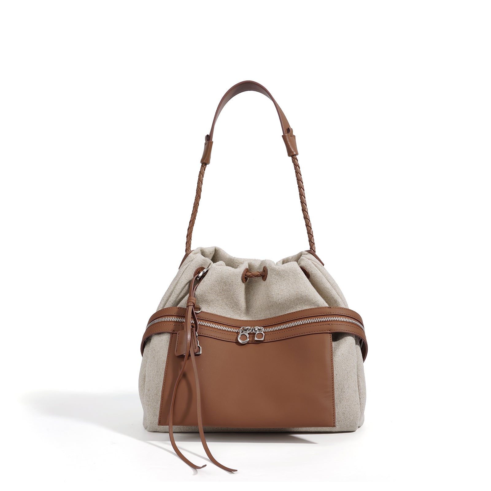 LELALIA Canvas & Leather Drawstring Bucket Bag(LL1022)