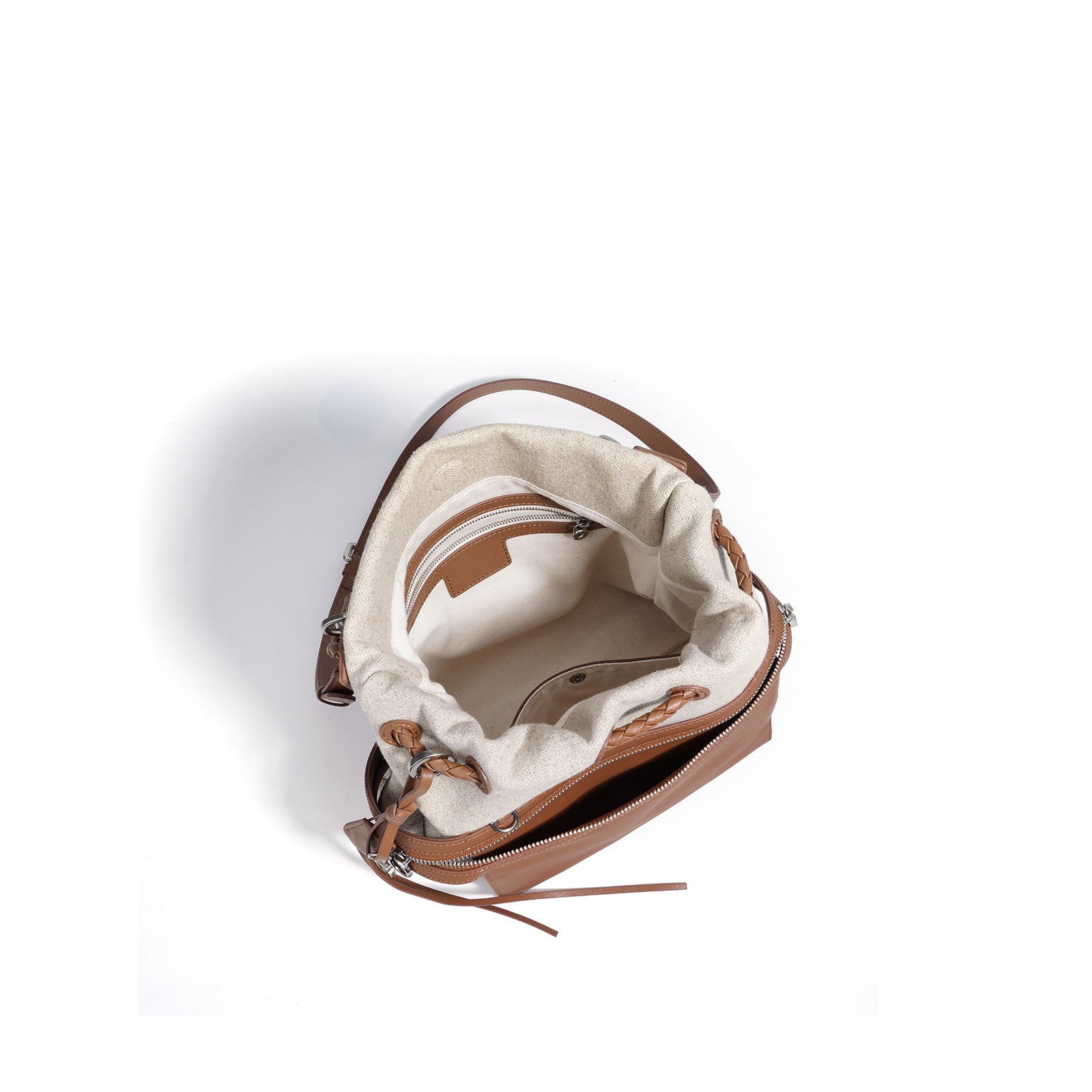 LELALIA Canvas & Leather Drawstring Bucket Bag(LL1022)
