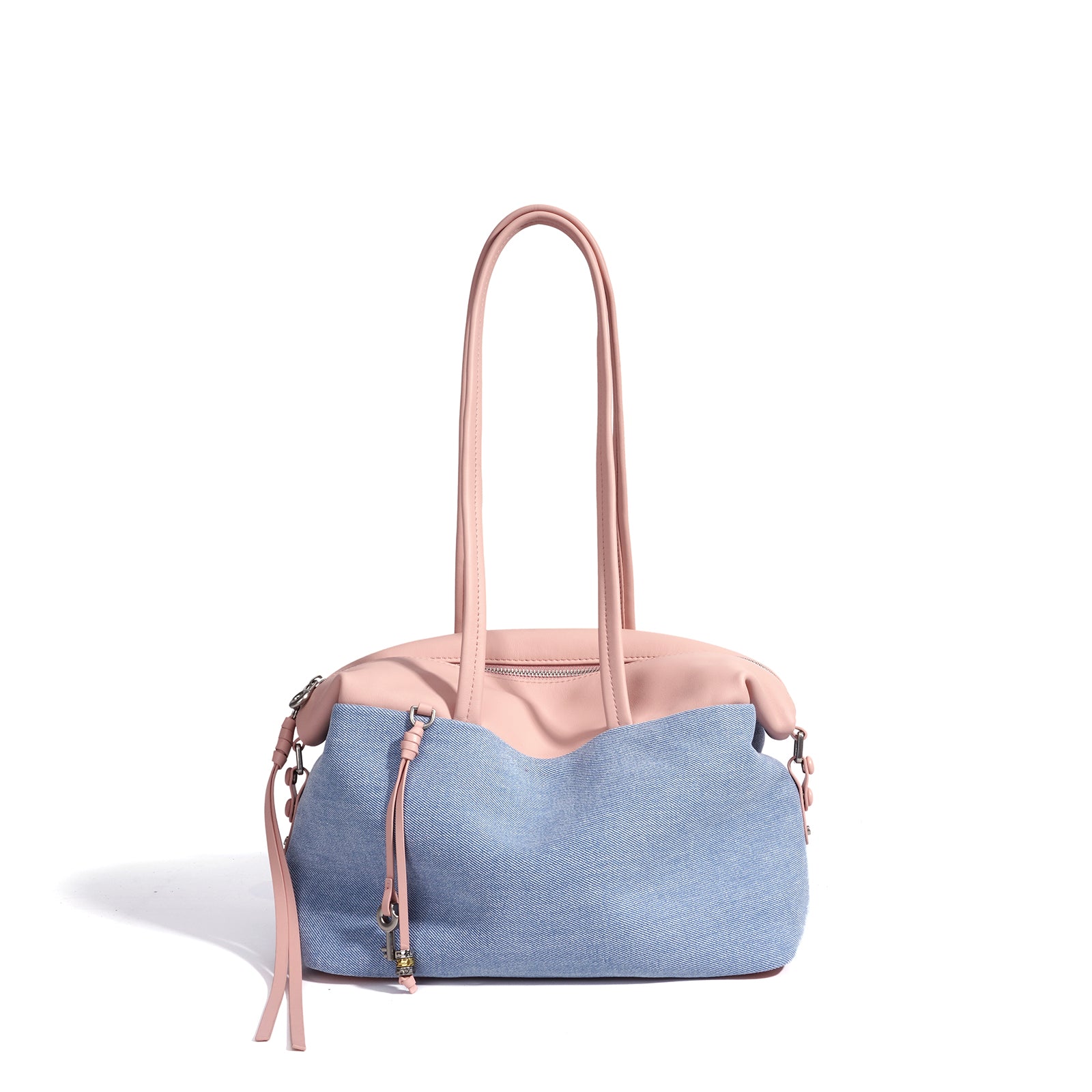 LELALIA Color Block Denim Leather Patchwork Shoulder Bag