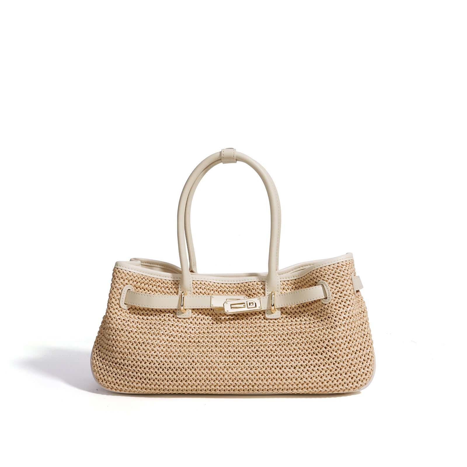 LELALIA Woven Raffia Leather Trim Summer Tote Bag