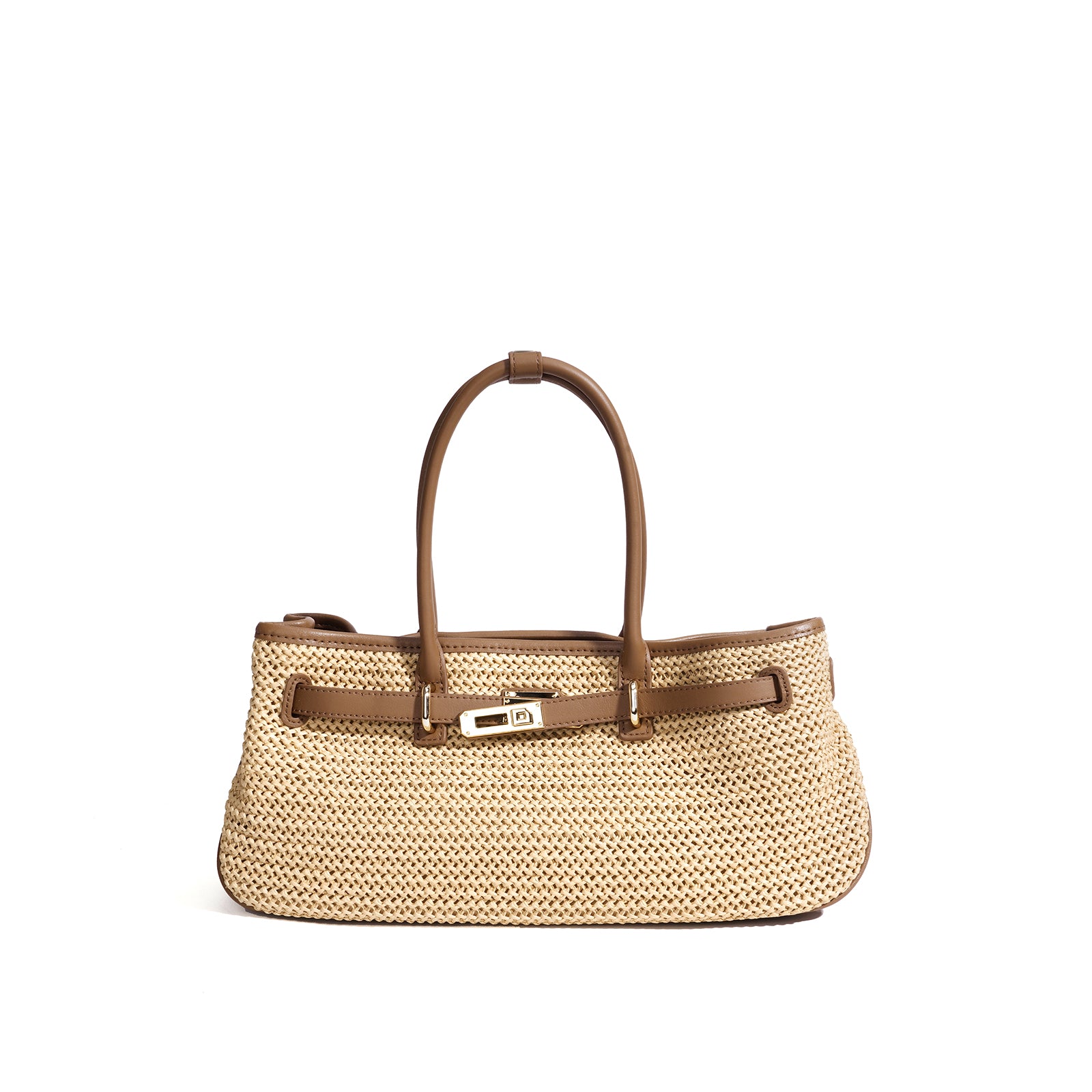 LELALIA Woven Raffia Leather Trim Summer Tote Bag